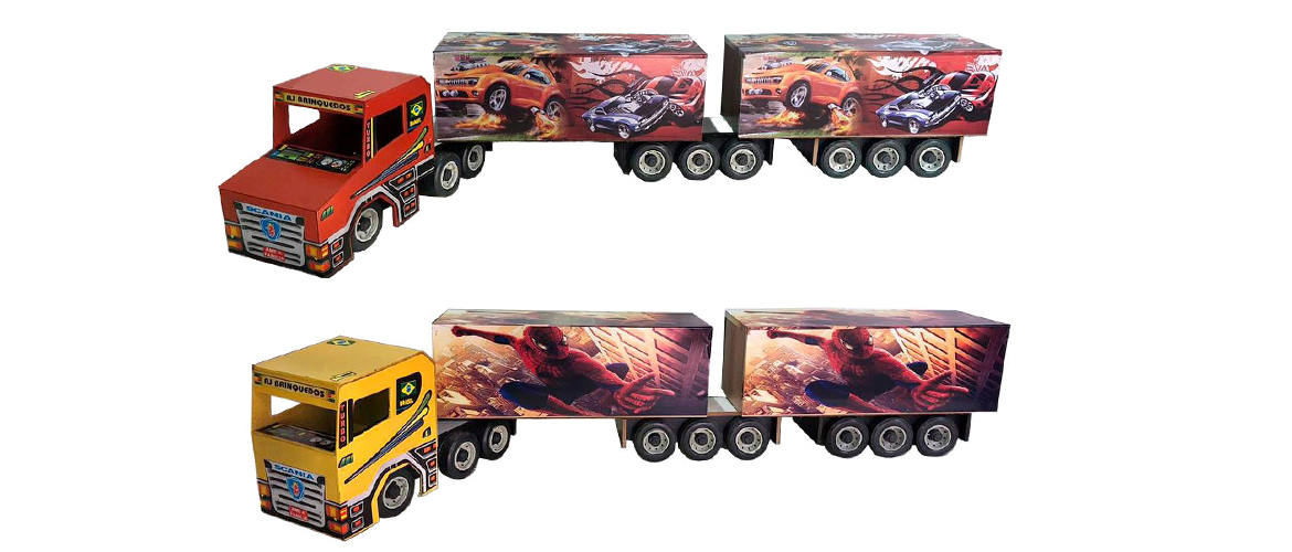 Caminhão Carreta Scania Baú Coca Cola 5 Eixos Brinquedo Madeira